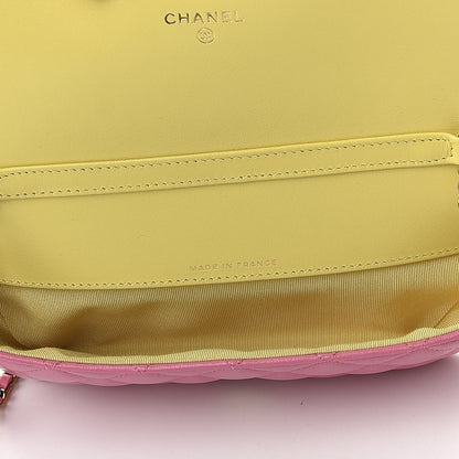 Chanel Lambskin Quilted Glasses Case With Chain Pink Yellow 5 of 10