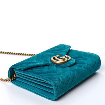 Gucci Velvet Matelasse GG Marmont Chain Wallet Pavone Cyan 3 of 9