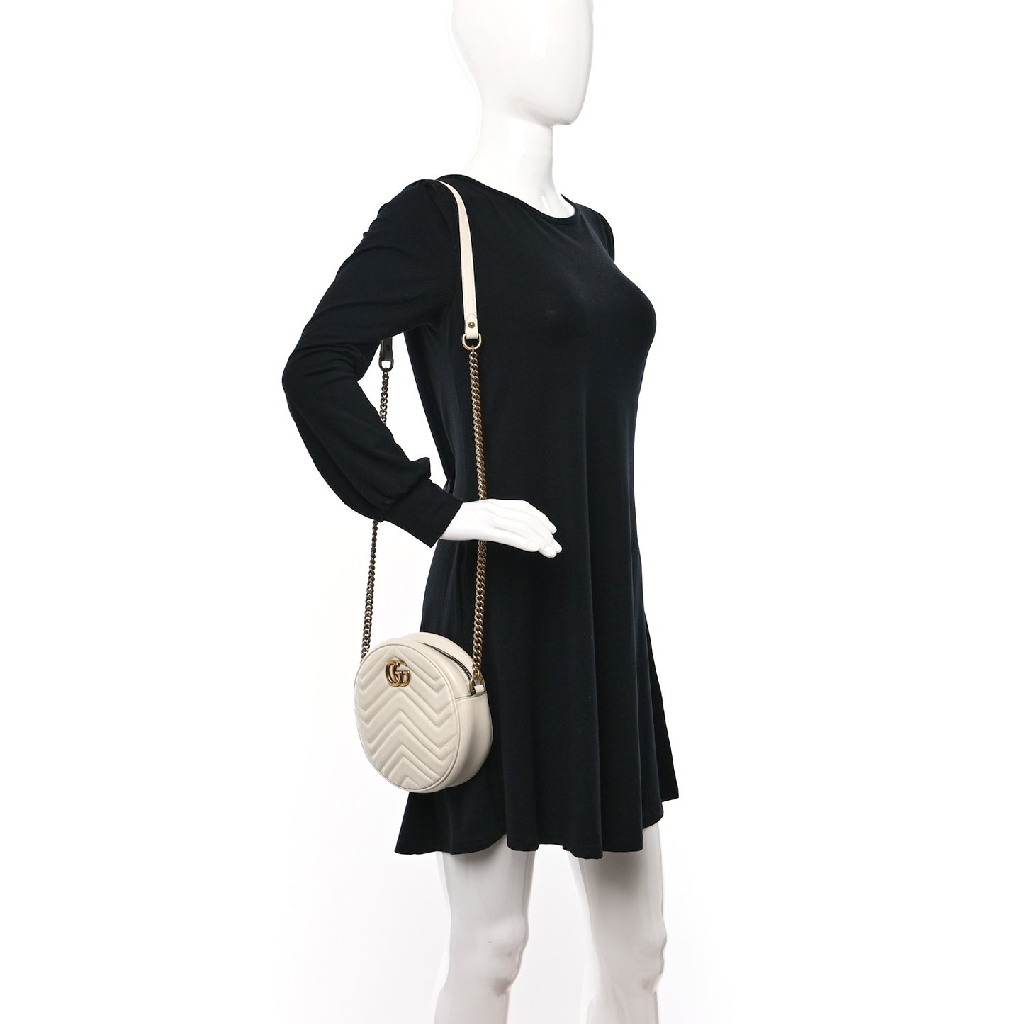 Calfskin Matelasse Mini GG Marmont Round Shoulder Bag White
