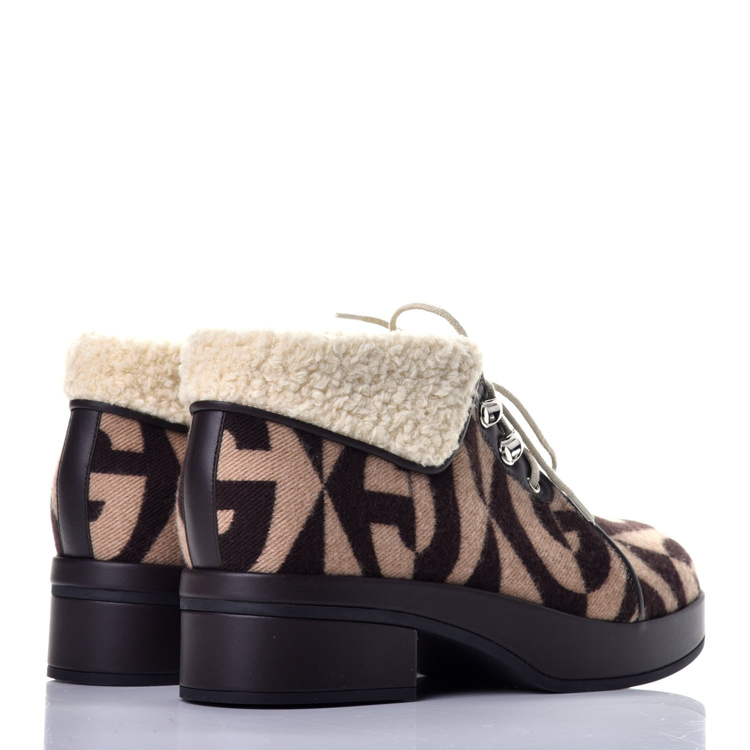 Gucci Wool Faux Shearling G Rhombus Womens Victor Ankle Boots 39 Beige Cocoa 3 of 7