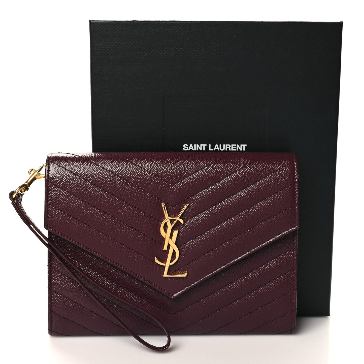 Grain De Poudre Matelasse Chevron Monogram Envelope Clutch Rouge Legion
