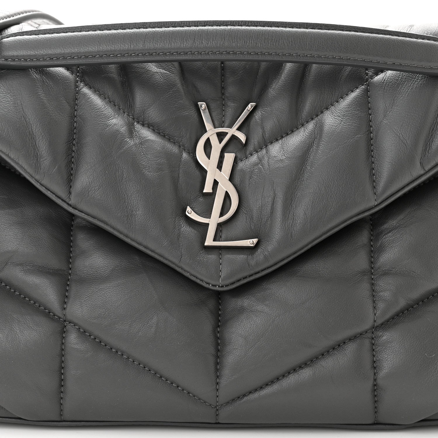 Saint Laurent Lambskin Quilted Small Loulou Puffer Monogram Chain Satchel Concrete 8 of 10