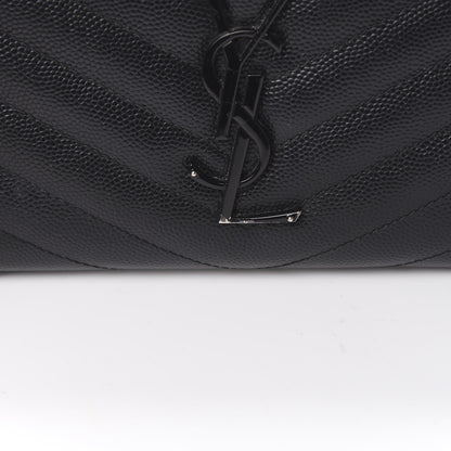 Saint Laurent Grain De Poudre Matelasse Chevron Monogram Zip Around Wallet Black 8 of 10