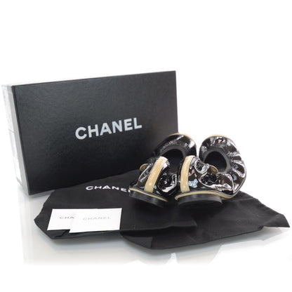 Chanel Patent Leather Cap Toe CC Ballet Flats 39 Beige Black 3 of 8