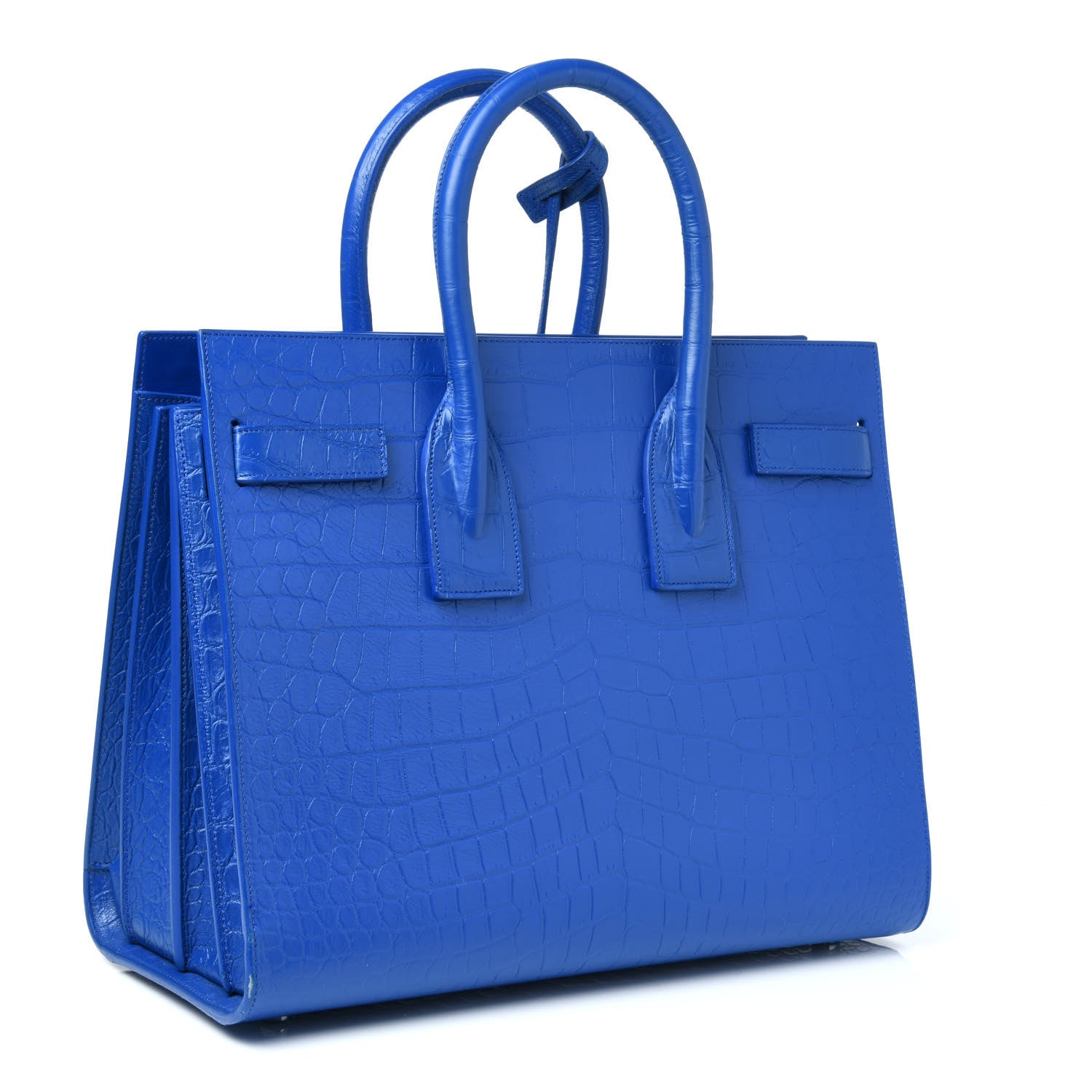 Saint Laurent Calfskin Crocodile Embossed Small Sac De Jour Royal Blue 3 of 10