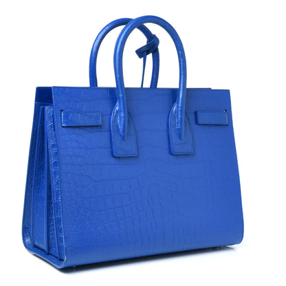 Saint Laurent Calfskin Crocodile Embossed Small Sac De Jour Royal Blue 3 of 10