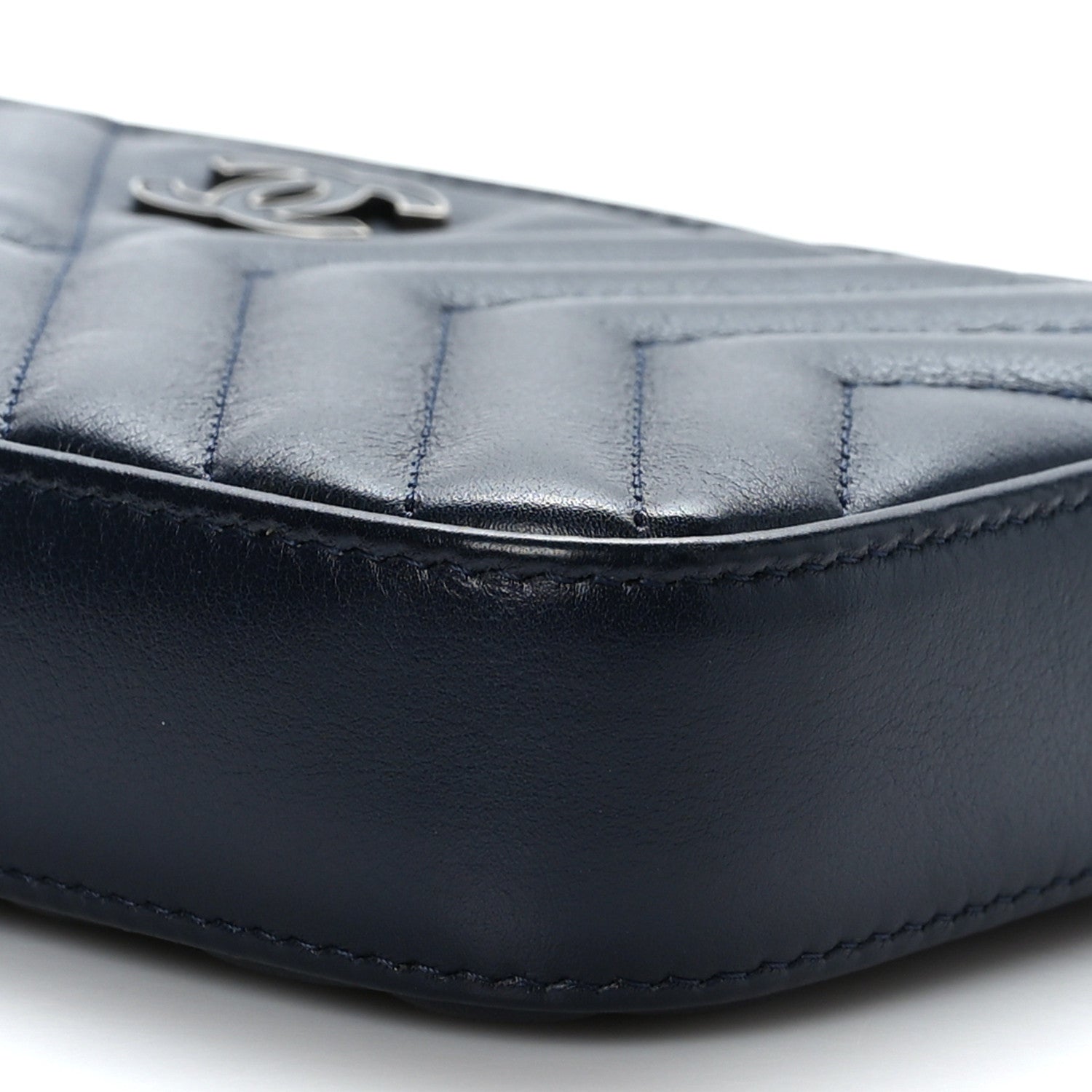 Chanel Calfskin Chevron Quilted Tassel Clutch With Chain Navy 10 of 10