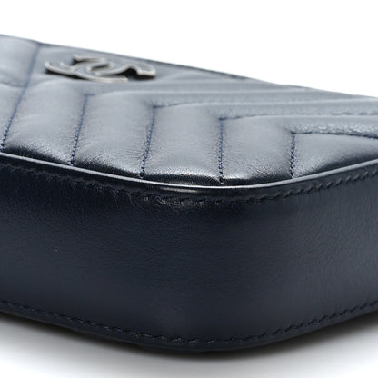 Chanel Calfskin Chevron Quilted Tassel Clutch With Chain Navy 10 of 10