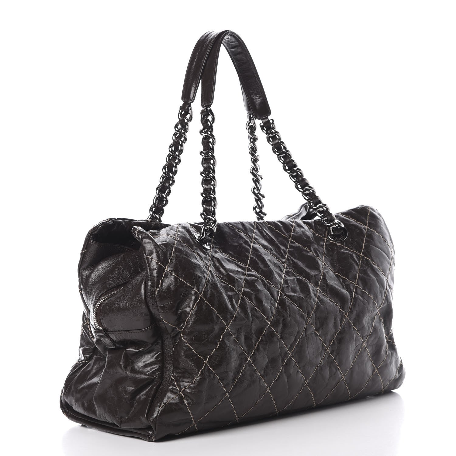 Chanel Glazed Goatskin Double Contrast Stitch Large Tote Brown 3 of 14