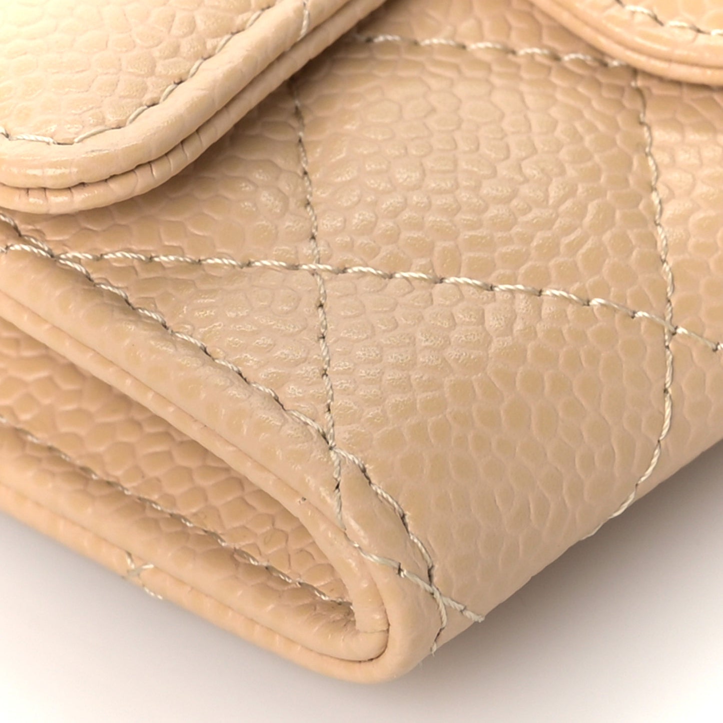 Caviar Quilted Flap Card Holder Wallet Beige