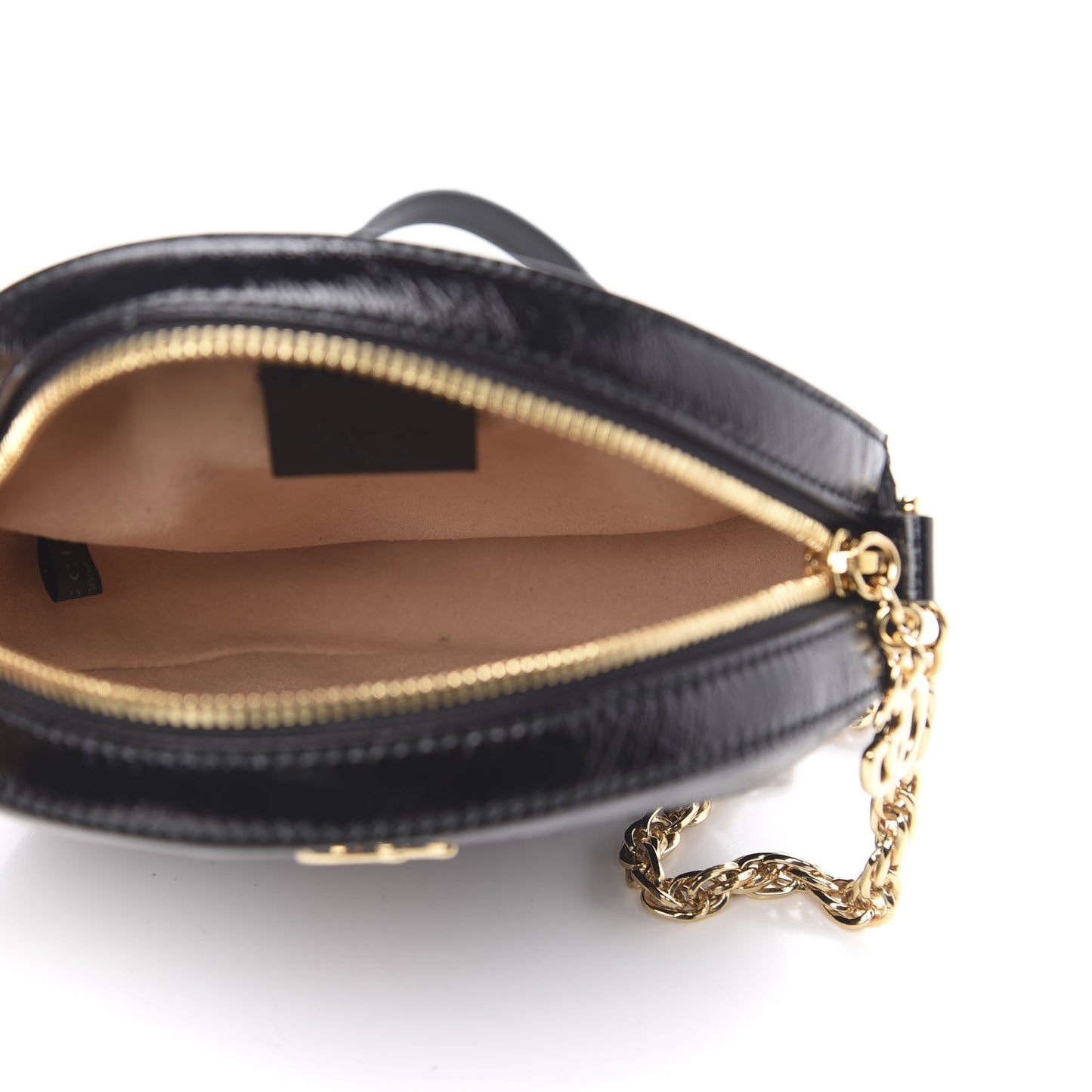 Suede Patent Web Mini Ophidia Round Shoulder Bag Black