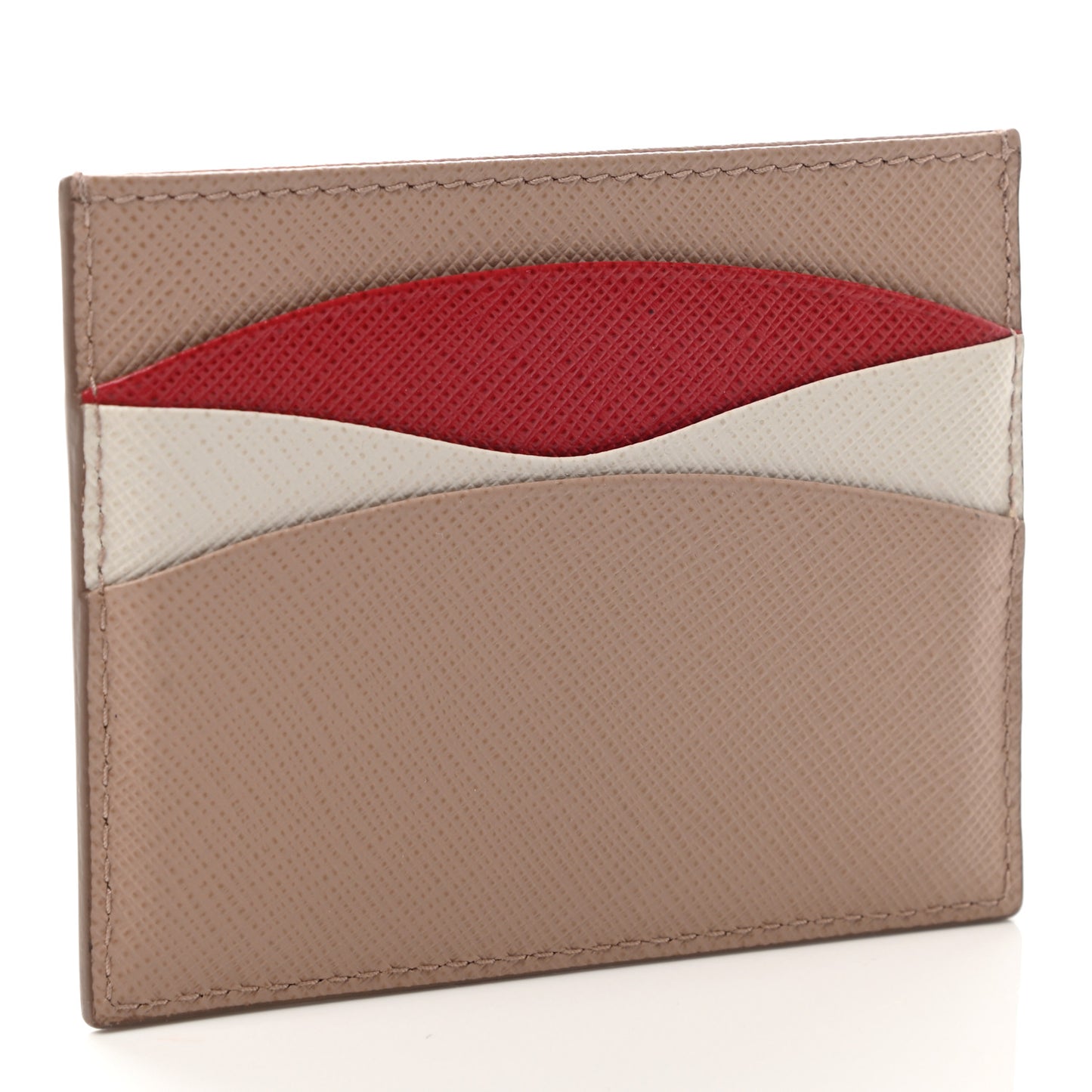 Saffiano Card Holder Powder Pink Fiery Red