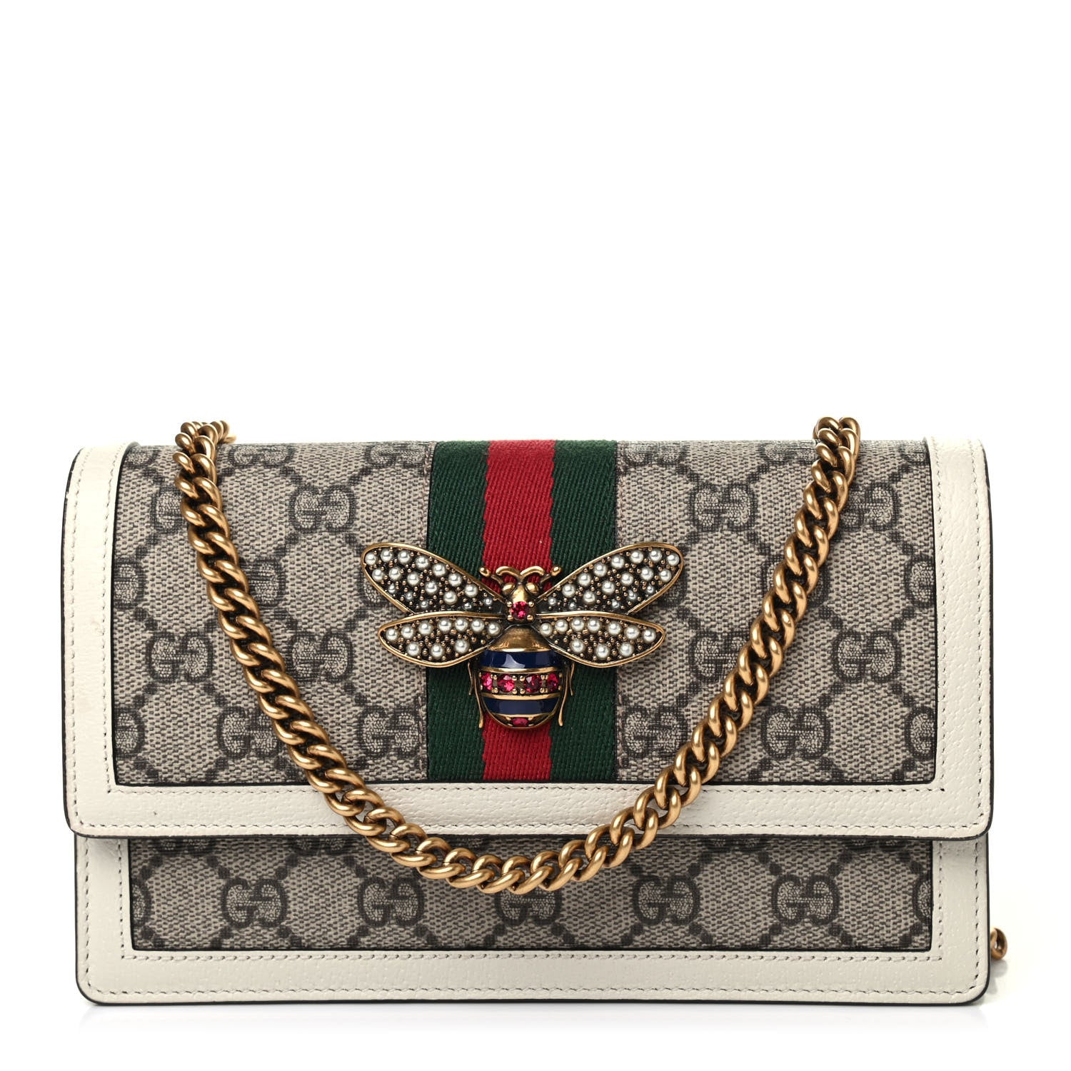 Gucci GG Supreme Monogram Web Queen Margaret Chain Wallet White 1 of 4