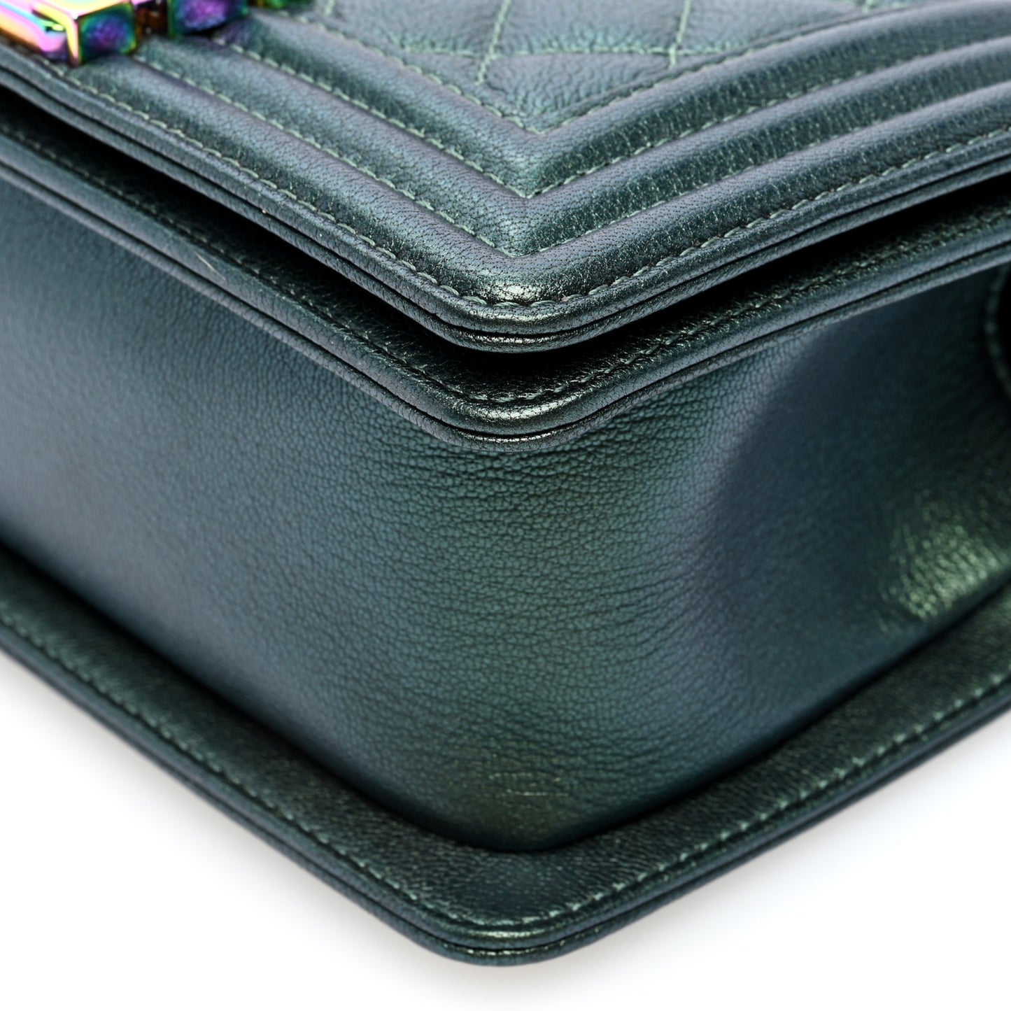 Iridescent Goatskin Quilted Small Boy Flap Green