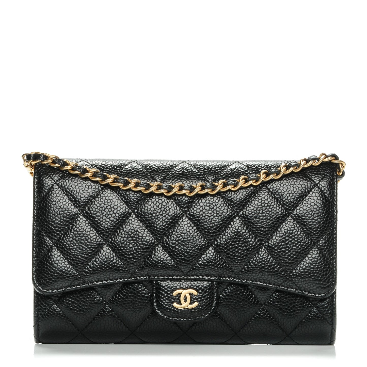 Caviar Quilted Wallet on Removable Chain Black