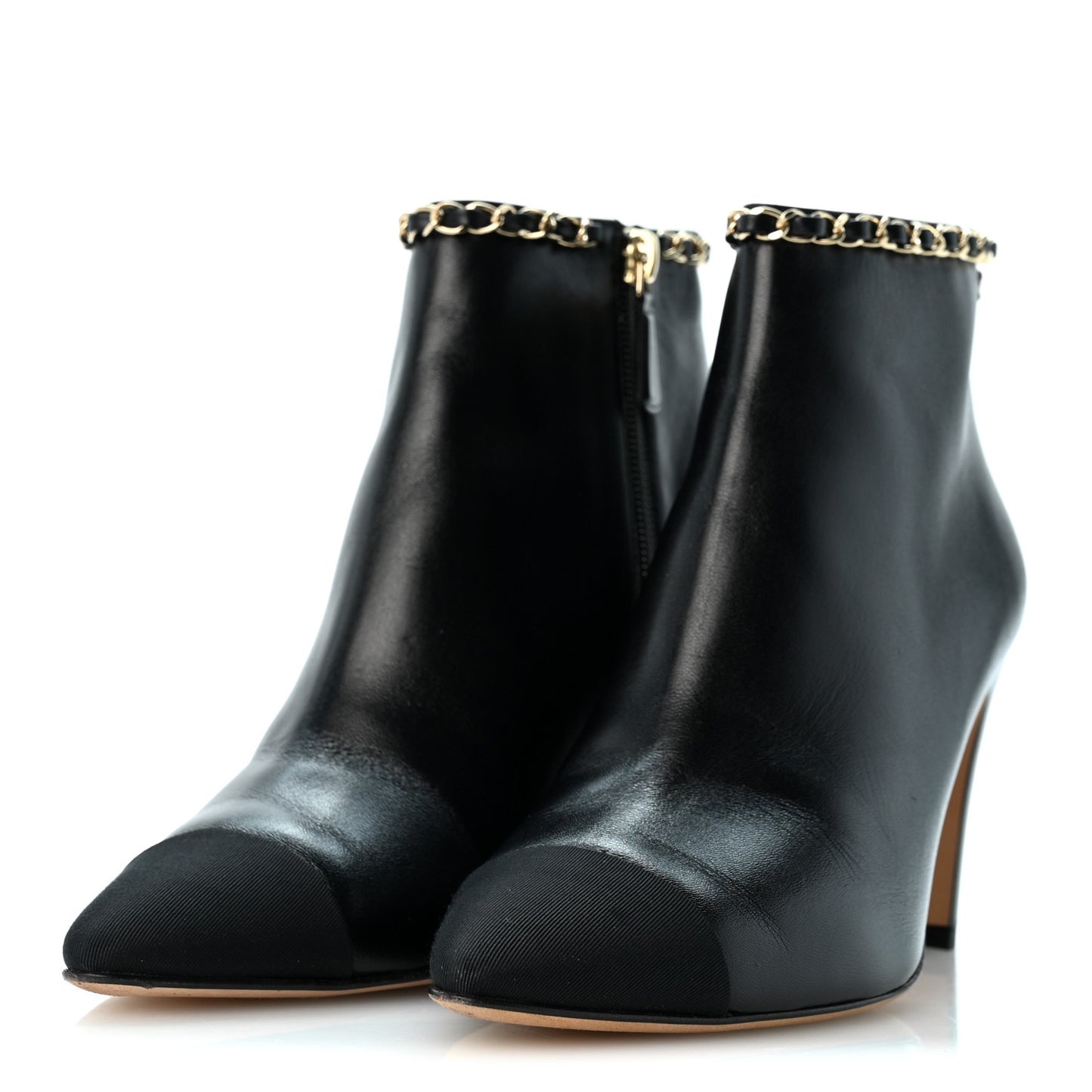 Lambskin Grosgrain CC Chain Cap Toe Short Boots 38 Black 38 Beige Black