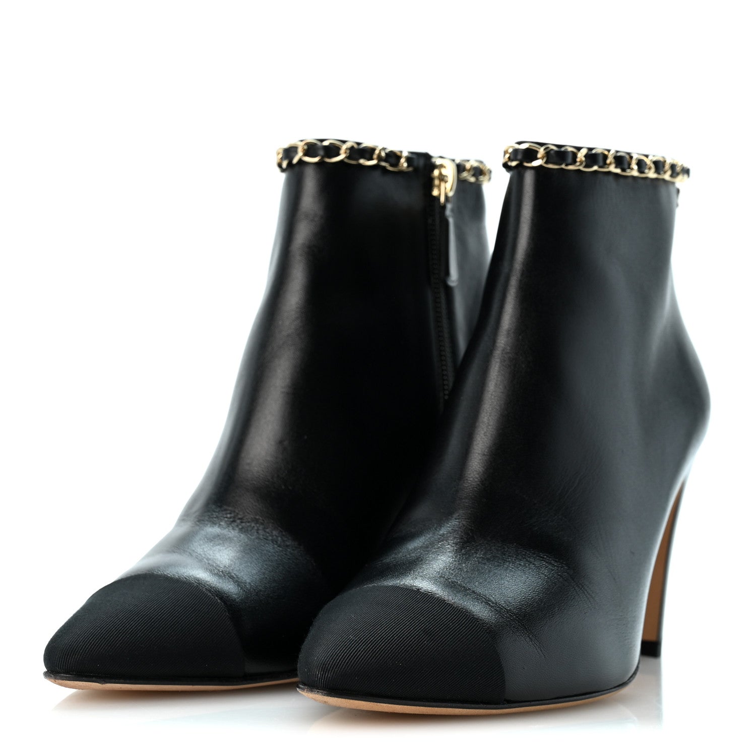 Chanel Lambskin Grosgrain CC Chain Cap Toe Short Boots 38 Black 38 Beige Black 4 of 11