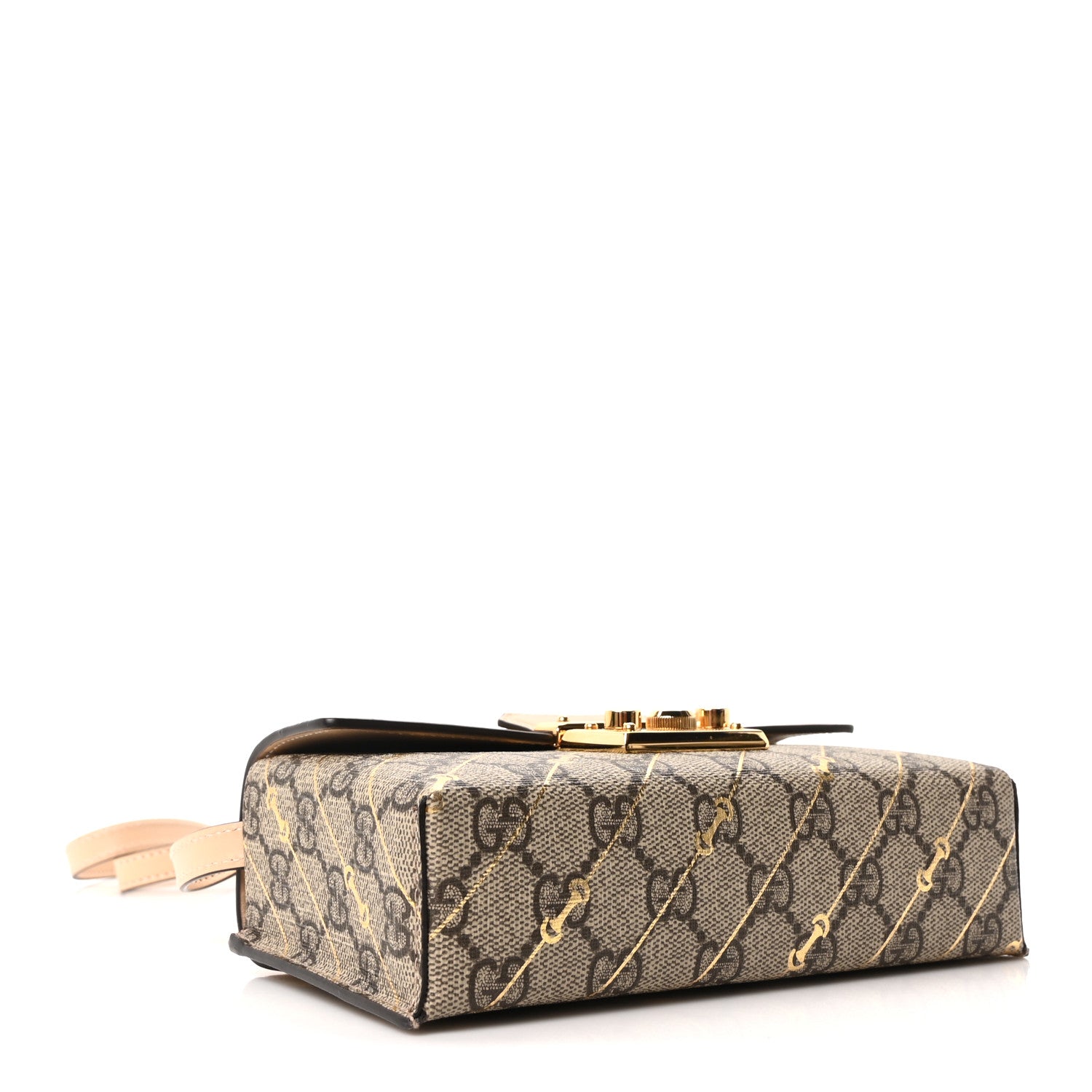 Gucci GG Supreme Monogram Calfskin Horsebit Print Mini Padlock Top Handle Shoulder Bag Beige Ebony Light Pink 4 of 10