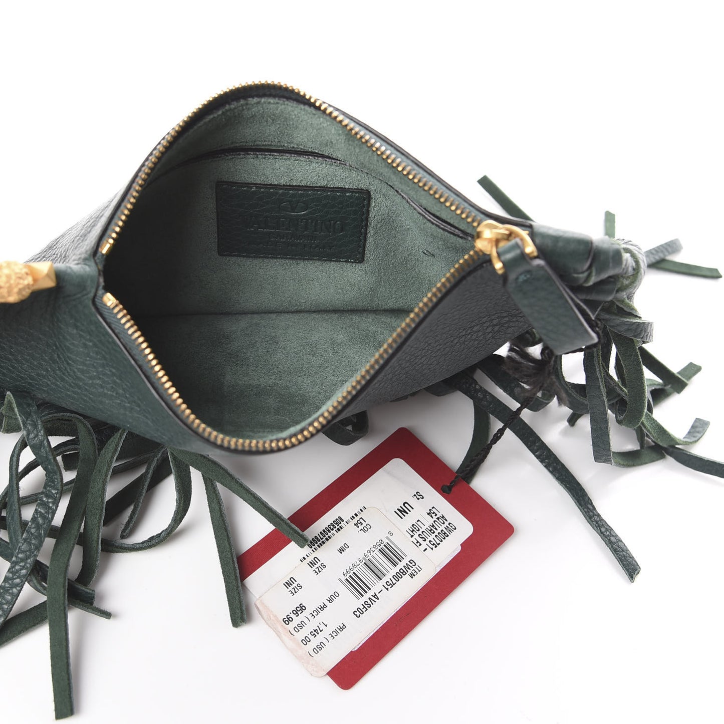 Calfskin C-Rockee Sagittarius Fringe Clutch Light Emerald