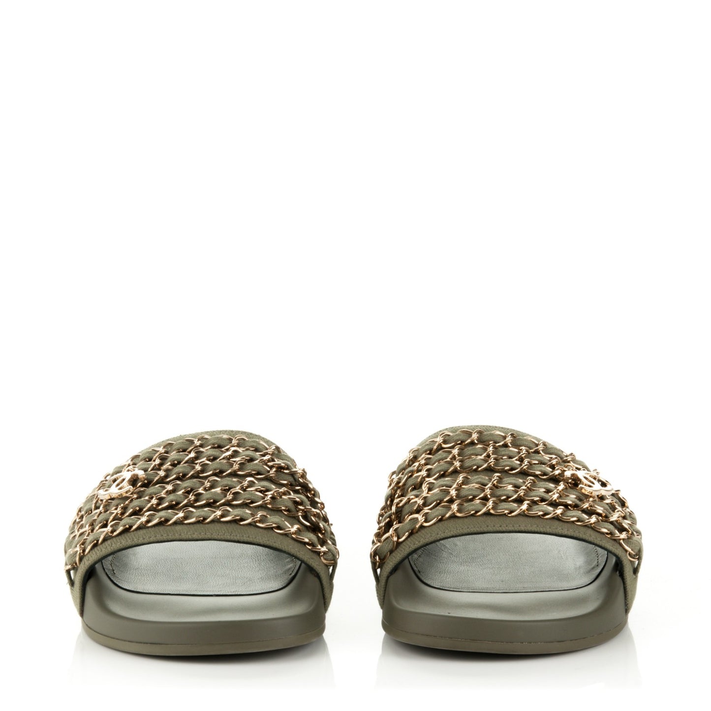 Canvas Chain Flat Sandals 36 Khaki