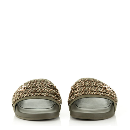 Chanel Canvas Chain Flat Sandals 36 Khaki 2 of 6