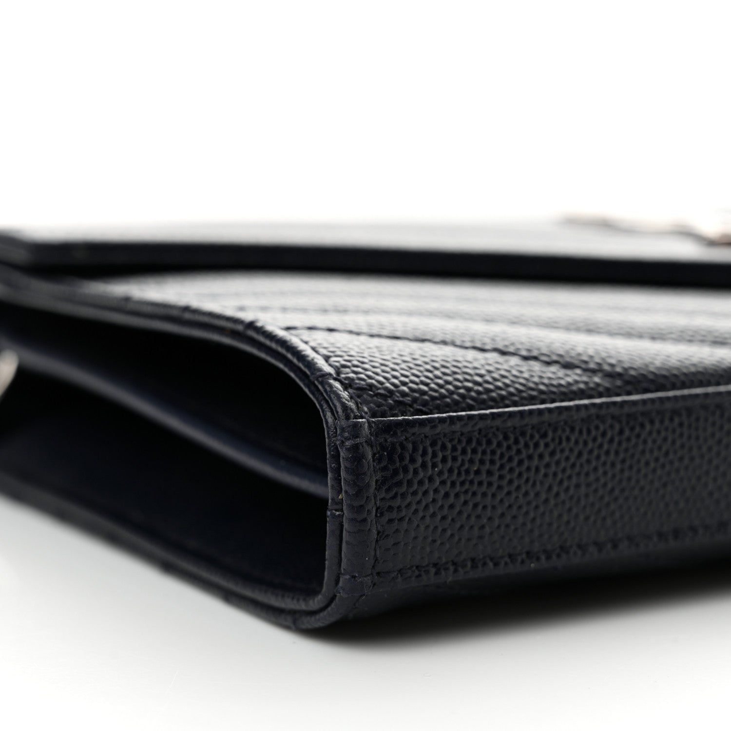 Saint Laurent Grain De Poudre Matelasse Chevron Monogram Chain Wallet Deep Marine 10 of 12