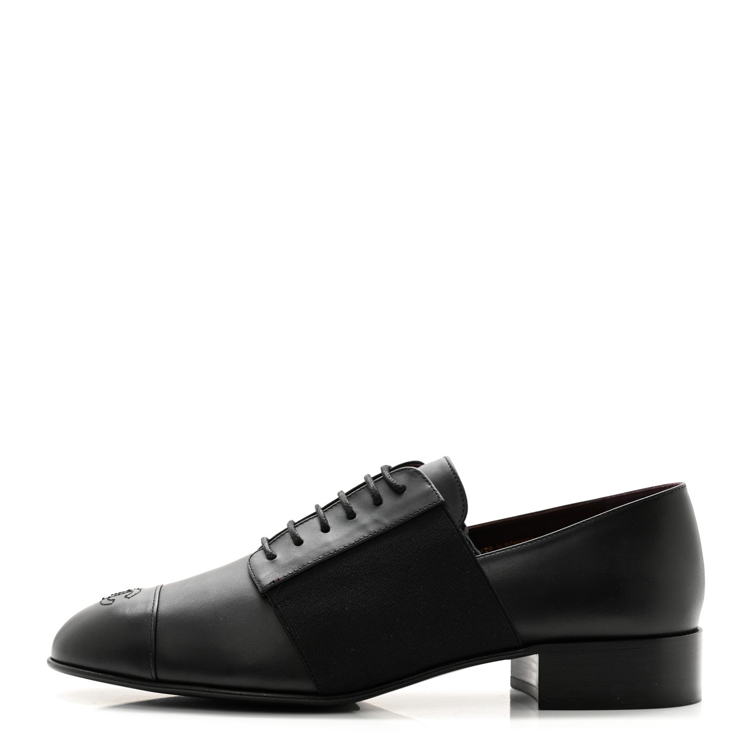 Chanel Calfskin Elastic Lace Up Cap Toe CC Loafers 40 Black 1 of 8