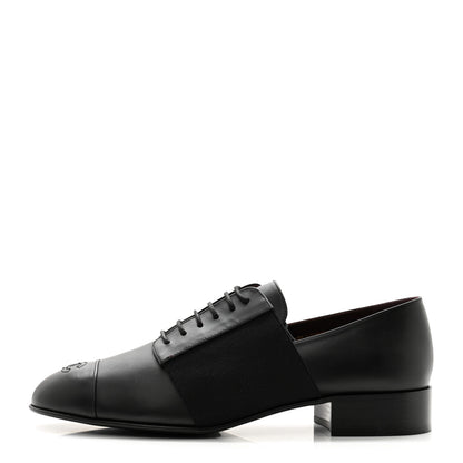 Chanel Calfskin Elastic Lace Up Cap Toe CC Loafers 40 Black 1 of 8