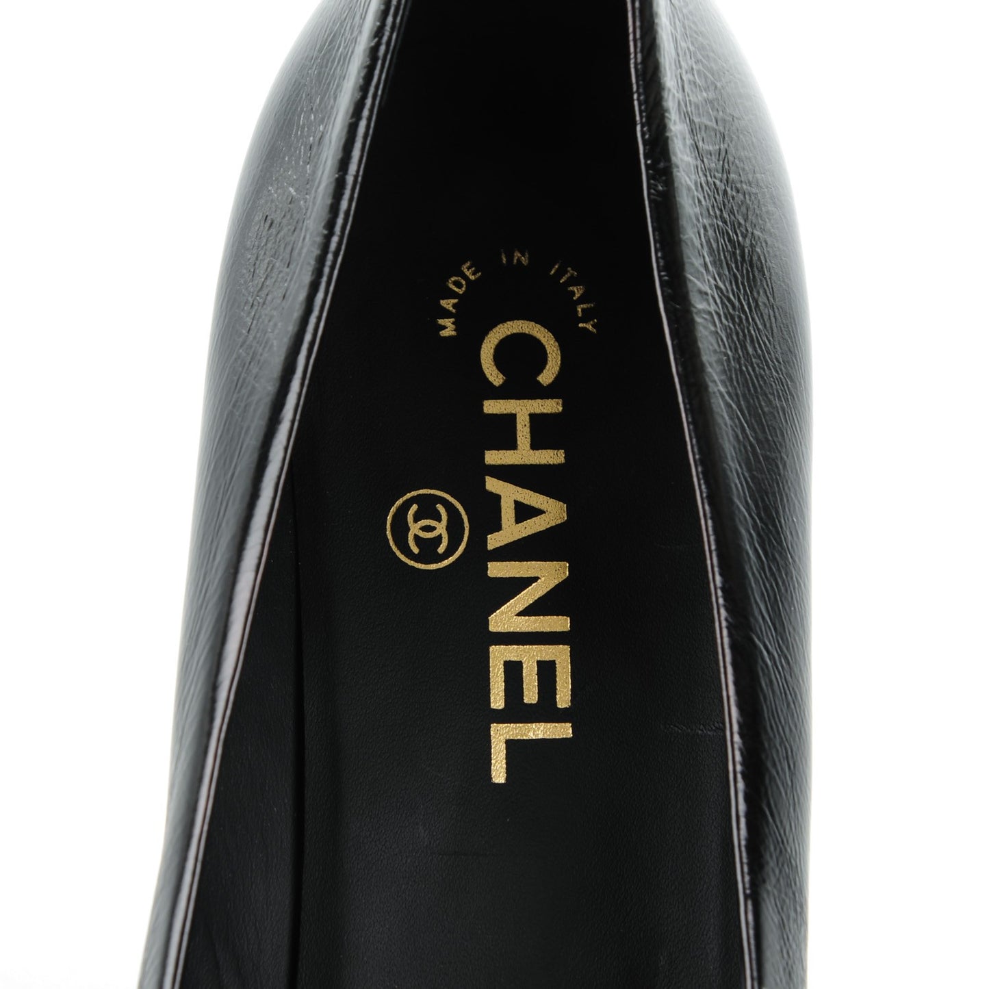 Crumpled Calfskin Patent Cap Toe CC Pumps 40 Black
