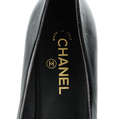 Chanel Crumpled Calfskin Patent Cap Toe CC Pumps 40 Black 7 of 7