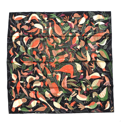 Hermes Silk Le Bal Des Oiseaux Scarf 90 Noir Vert Corail 1 of 4