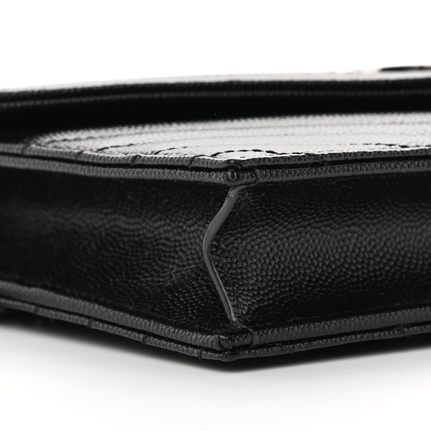Saint Laurent Grain De Poudre Matelasse Chevron Monogram Envelope Chain Wallet Black 10 of 12