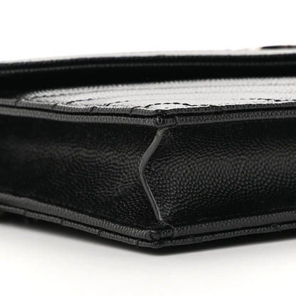 Saint Laurent Grain De Poudre Matelasse Chevron Monogram Envelope Chain Wallet Black 10 of 12