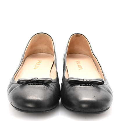 Prada Nappa Logo Bow Ballerina Flats 37.5 Black 3 of 11