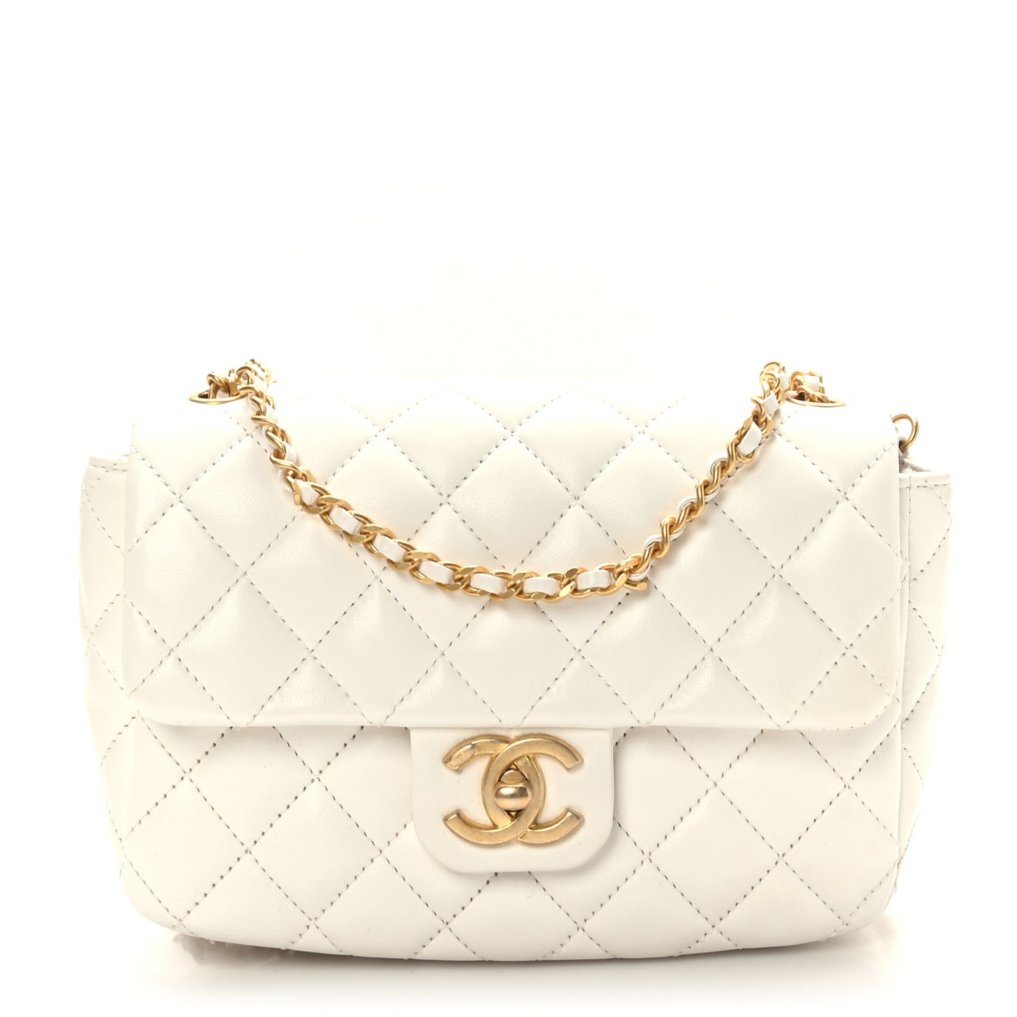 Lambskin Enamel Quilted Small Coco Hearts Square Flap White