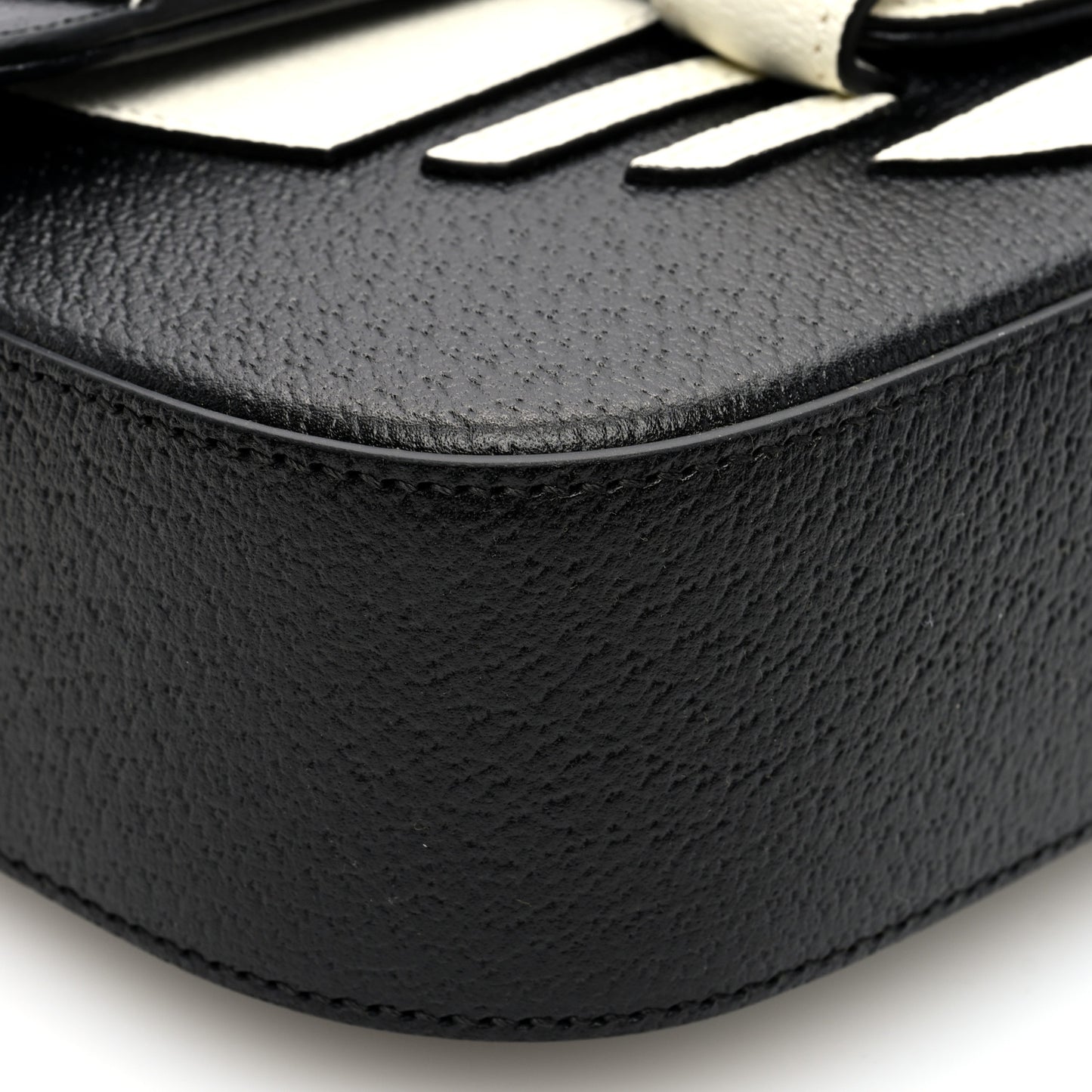 X ADIDAS Textured Dollar Calfskin Web Small Trefoil Horsebit 1955 Shoulder Bag Black Off White