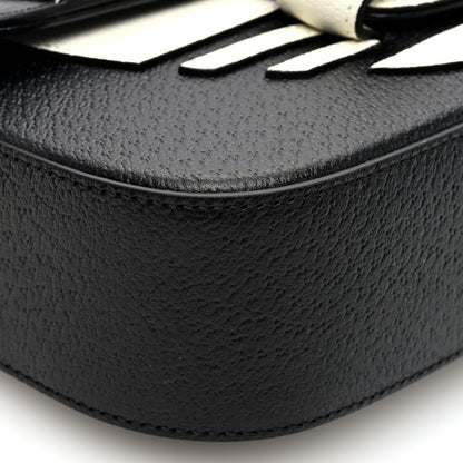 Gucci X ADIDAS Textured Dollar Calfskin Web Small Trefoil Horsebit 1955 Shoulder Bag Black Off White 8 of 9