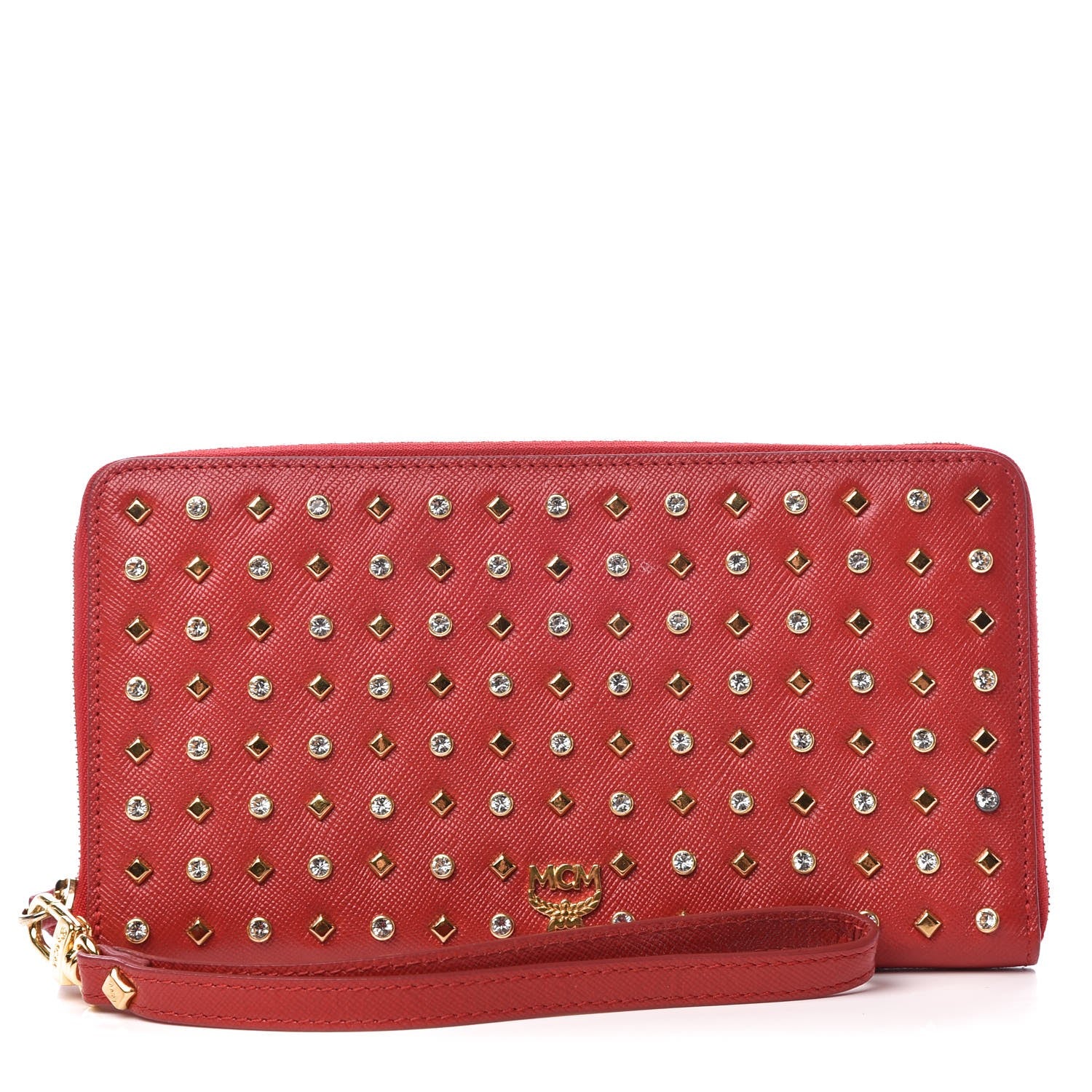 MCM Saffiano Studded Zip Wallet Red 1 of 11