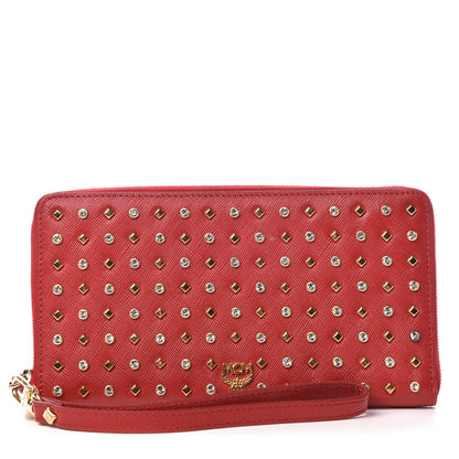 MCM Saffiano Studded Zip Wallet Red 1 of 11