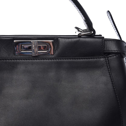 Fendi Vitello Seta Python Crocodile Monster Eyes Medium Peekaboo Iconic Satchel Black Girasole 11 of 11