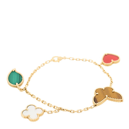 Van Cleef & Arpels 18K Yellow Gold Mother of Pearl Malachite Carnelian Tiger Eye 4 Motifs Lucky Alhambra Bracelet 1 of 4