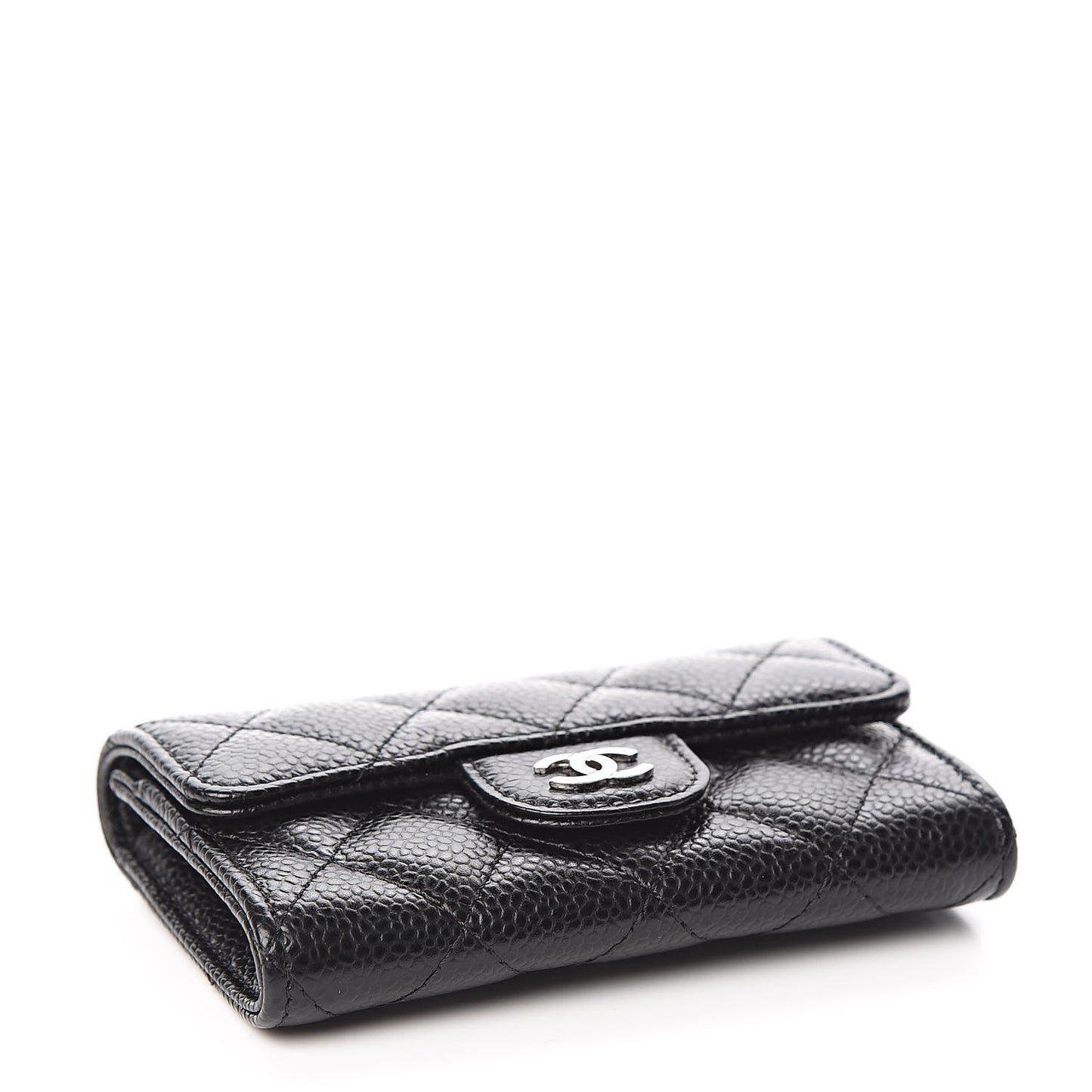 Caviar Quilted Flap Card Holder Black