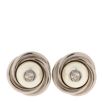 Gucci Metal Pearl Interlocking G Round Clip On Earrings Silver 1 of 6