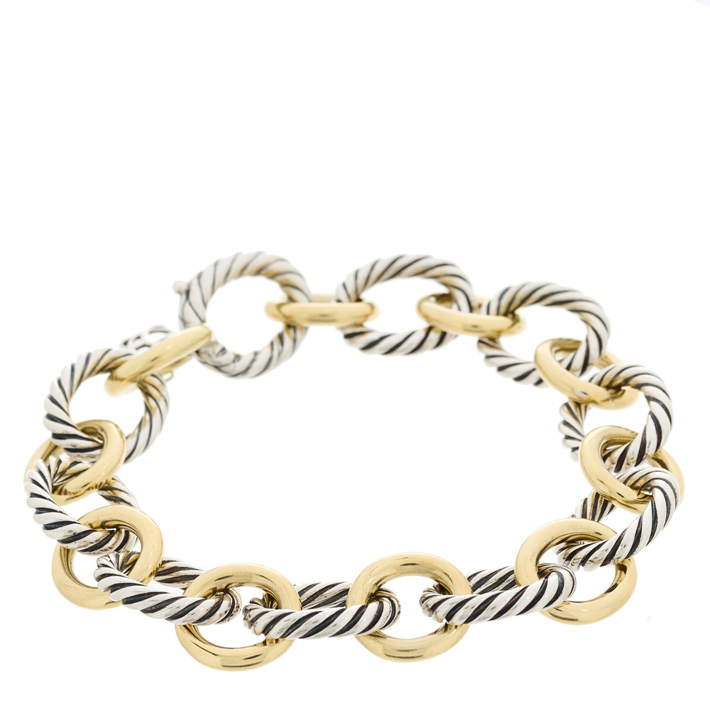 Sterling Silver 18K Yellow Gold 12mm Large Oval Link Bracelet