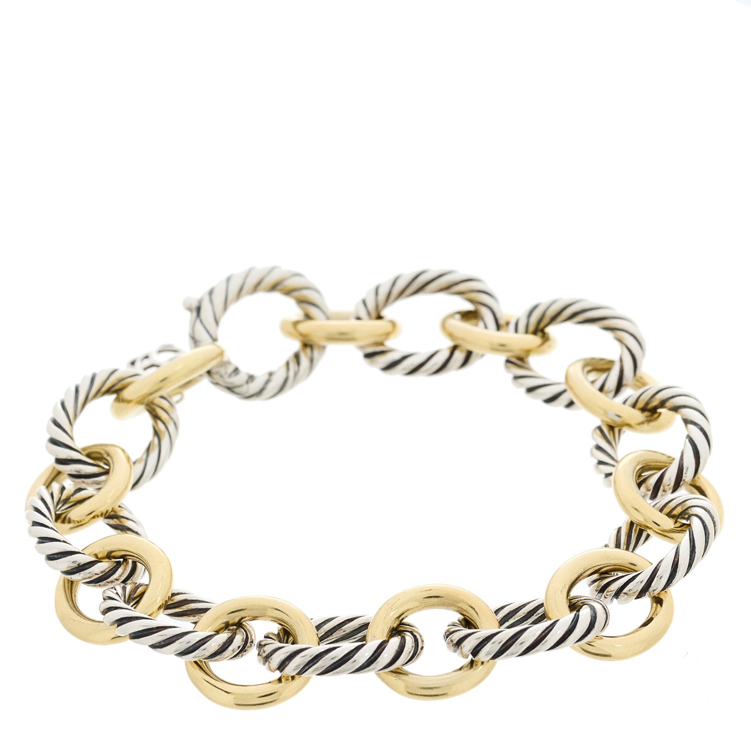 David Yurman Sterling Silver 18K Yellow Gold 12mm Large Oval Link Bracelet 1 of 3
