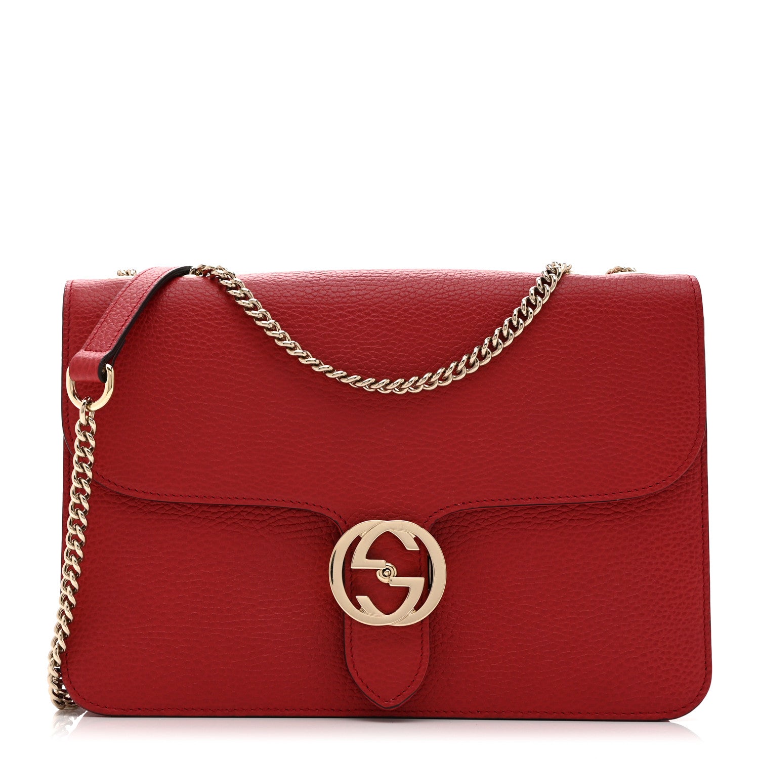 Gucci Dollar Calfskin Interlocking G Shoulder Bag Red 1 of 11