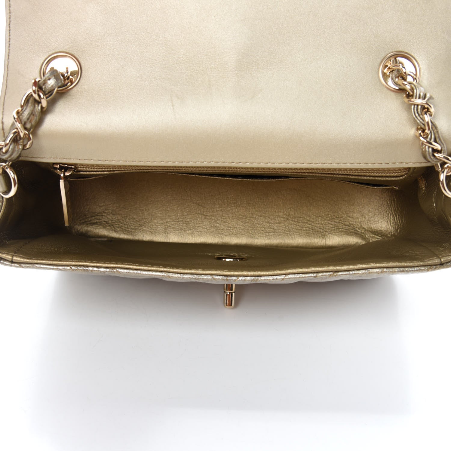 Chanel Patent Metallic Crumpled Calfskin Chevron Quilted Mini Rectangular Flap Gold 5 of 13
