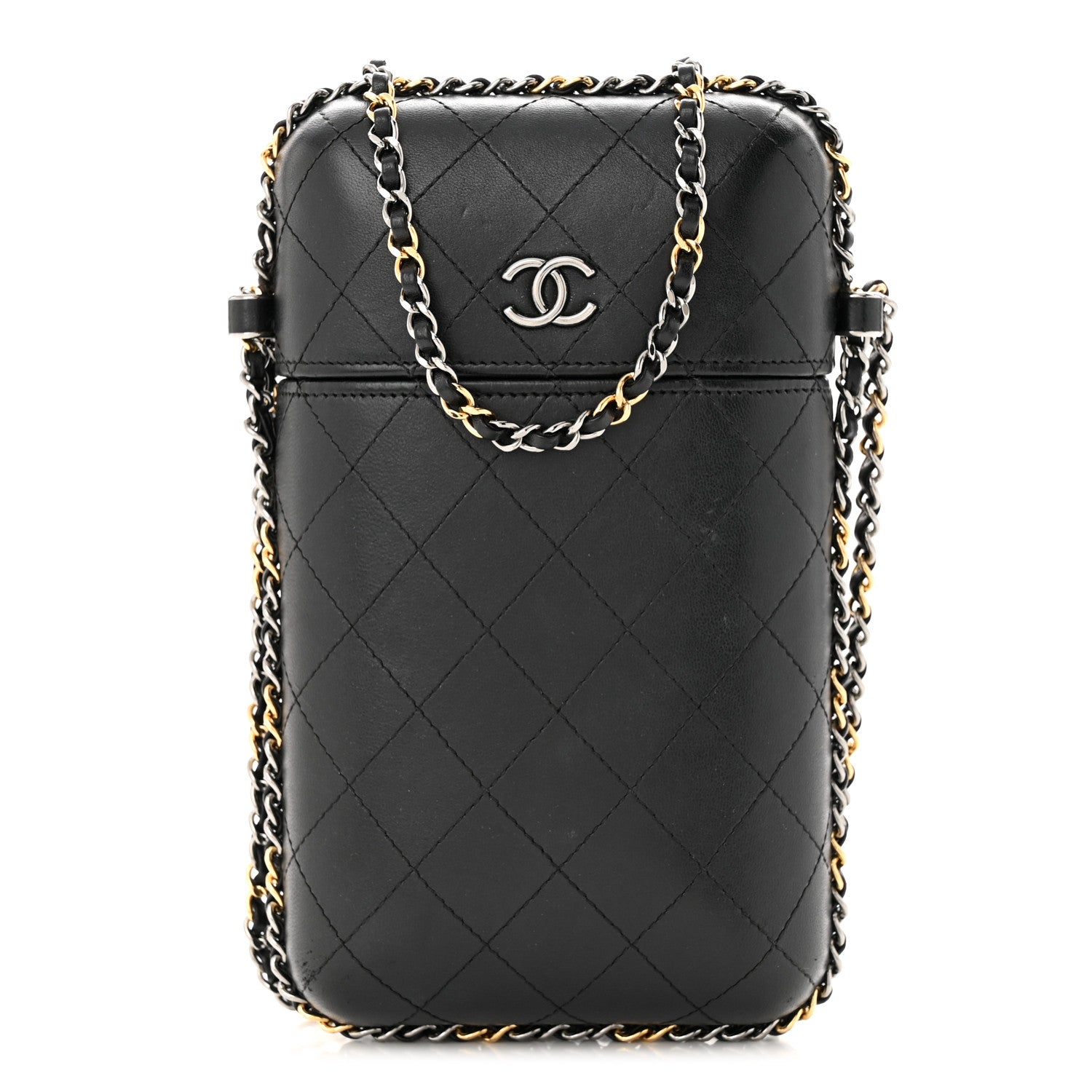 Chanel Lambskin Quilted Chain Around Phone Holder Black 1 of 14