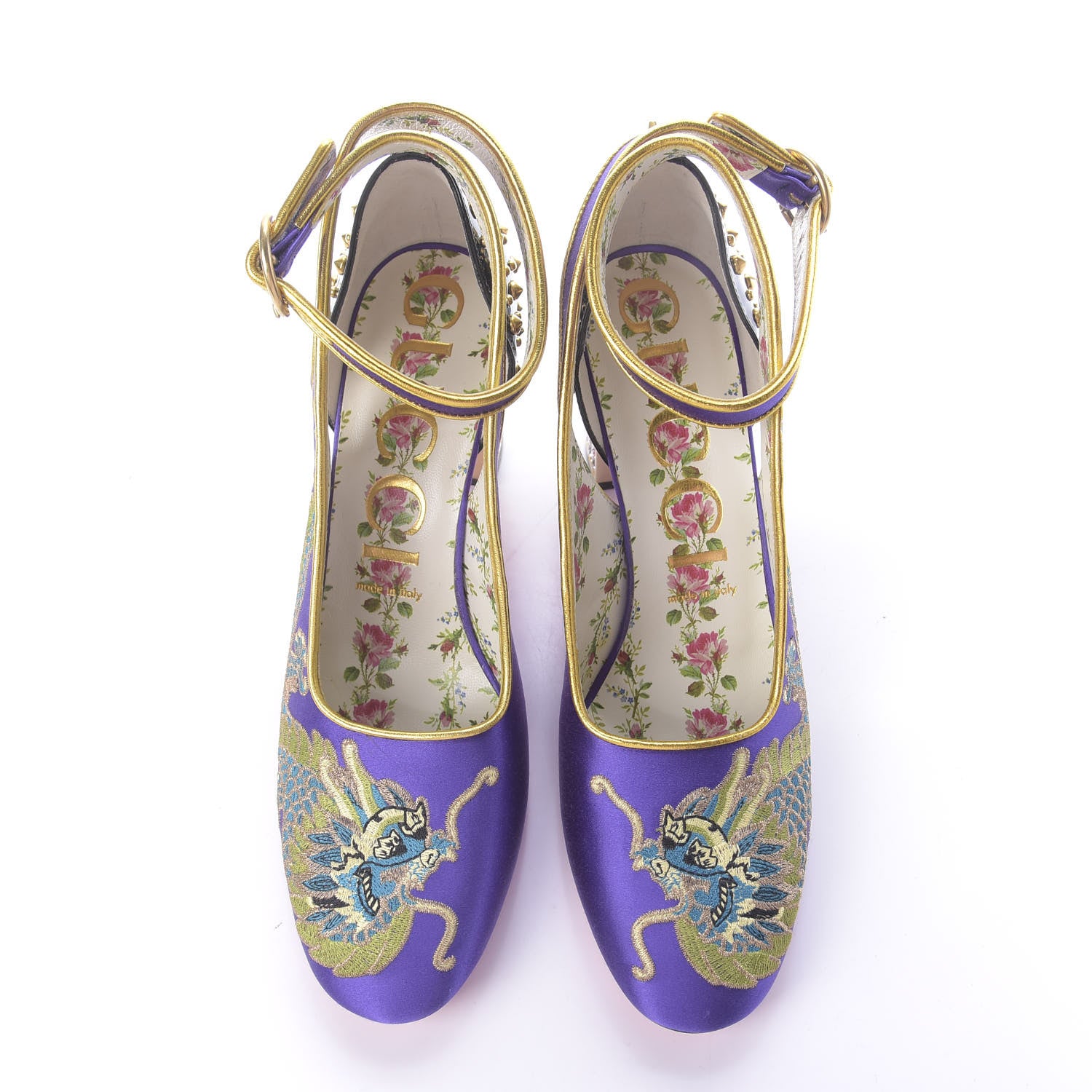 Gucci Satin Embroidered Dragon Caspar Pumps 38 Purple Oro Vecchio Black 5 of 11
