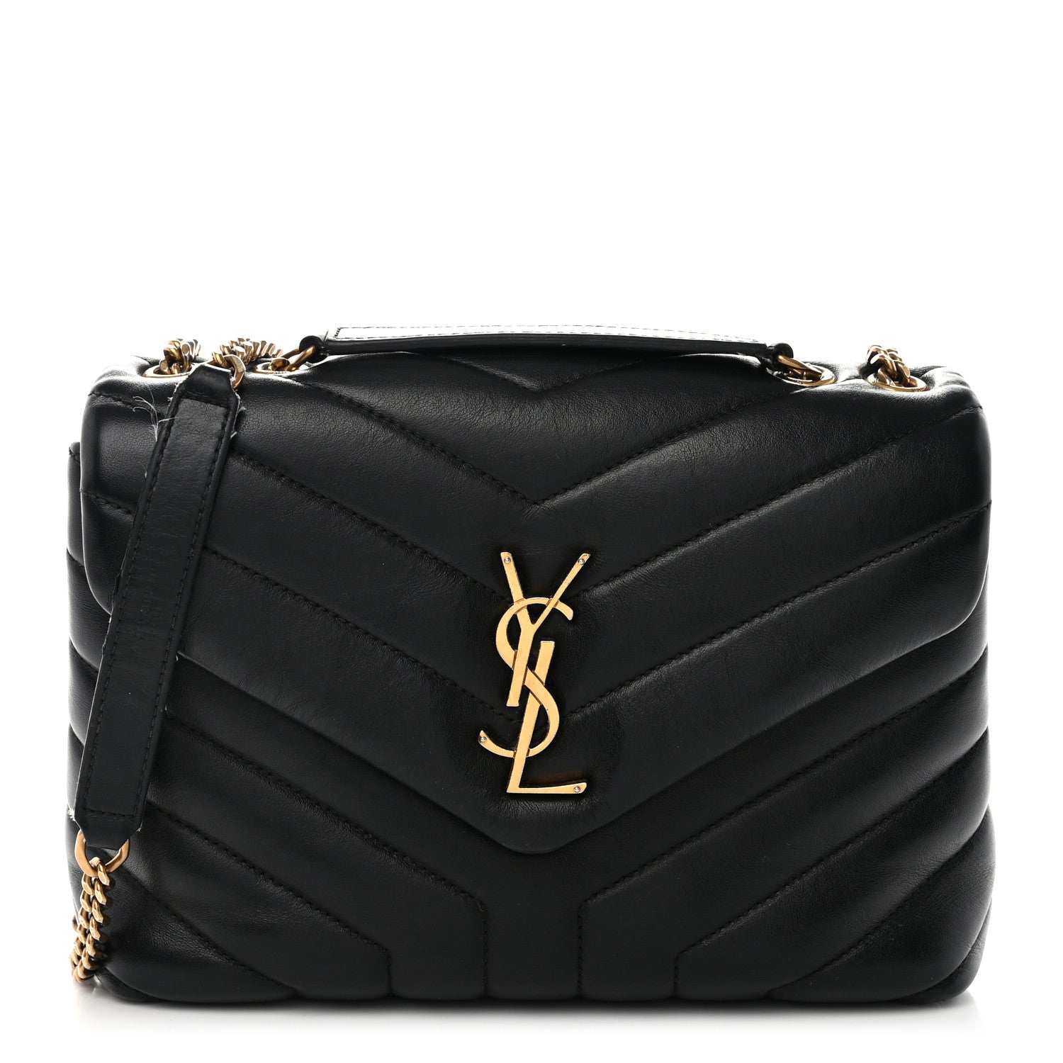 Saint Laurent Calfskin Y Quilted Monogram Small Loulou Chain Satchel Black 1 of 13